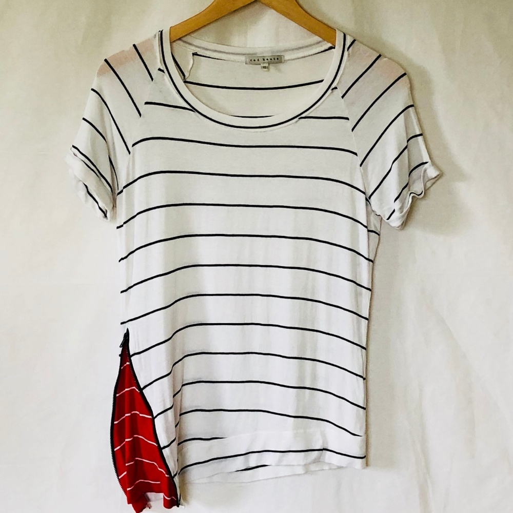 Red Haute Striped Zipper Detail T Shirt